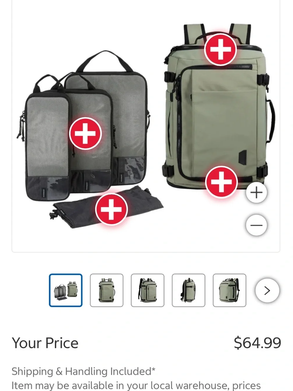 Bagsmart 38L Blast Backpack with 4-piece storage cubes NWT